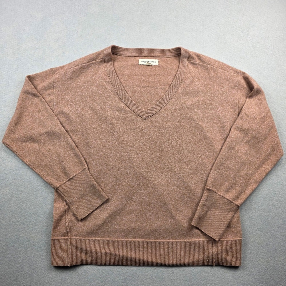 Lucky Brand‎ Womens V-Neck Sweater Mauve Brown Dropped Shoulder Size M